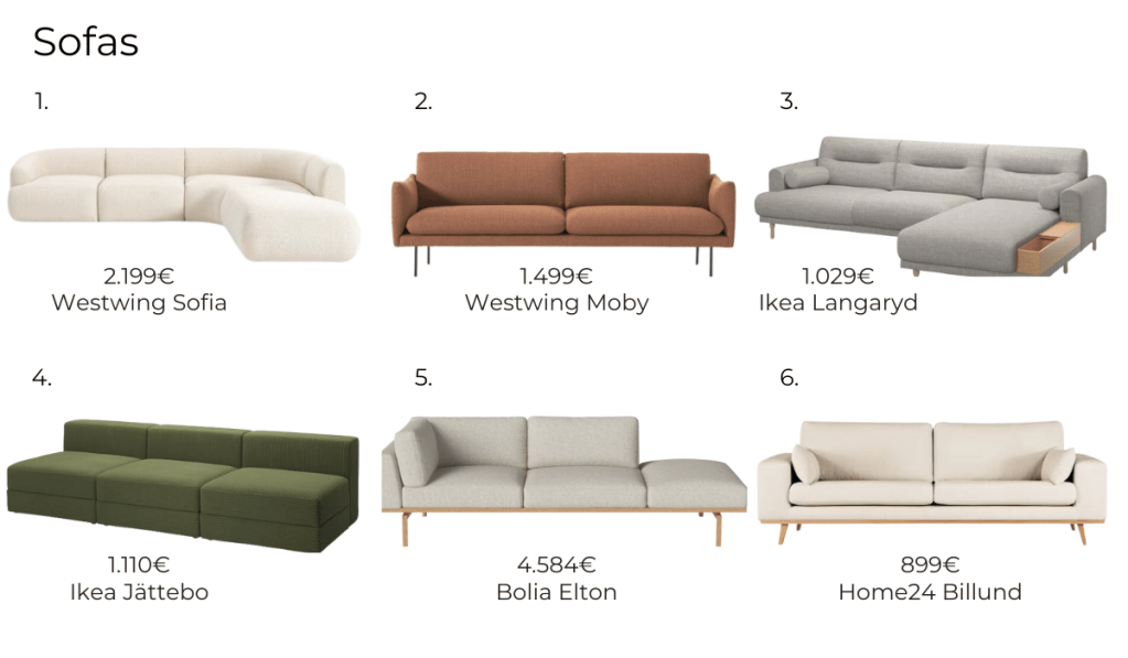 Auswahl verschiedene Sofas