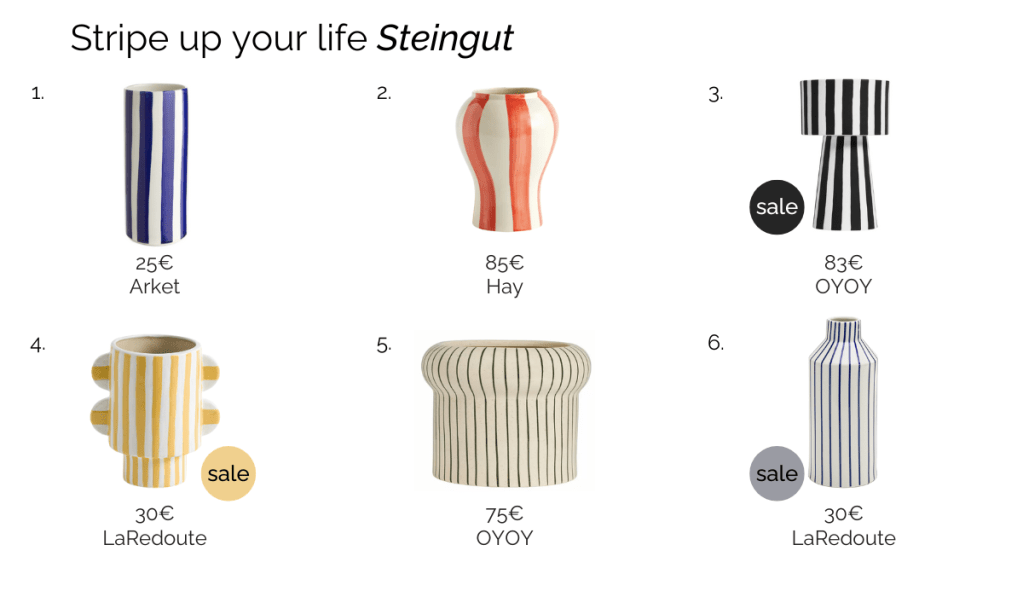 Auswahl gestreiftes Steingut